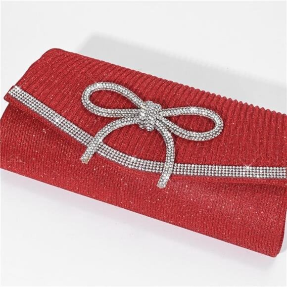 Bow Evening Bag Sparkly Clutch Purse0 - Picture 7 of 8